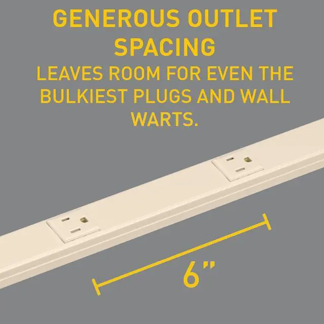 Alt view image 5 of 5 - Wiremold Wall Mount Power Strip, Ivory Under Counter Power Strip, 3 Foot Steel Kitchen Power Strip, 6 Outlet Power Strip to Use as Cable Management Power Strip, V20GB306