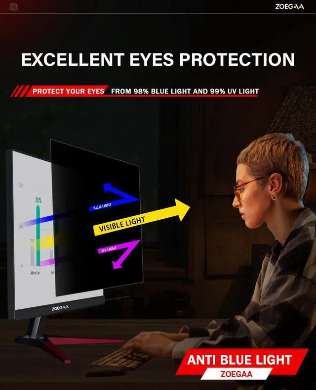 Alt view image 5 of 6 - 32 Inch Computer Privacy Screen for 16:9 Aspect Ratio Widescreen Monitor, Blue Light Eye Protection Anti Glare Computer Monitor Privacy Filter, Removable Anti-Scratch 32 inch Protector Film