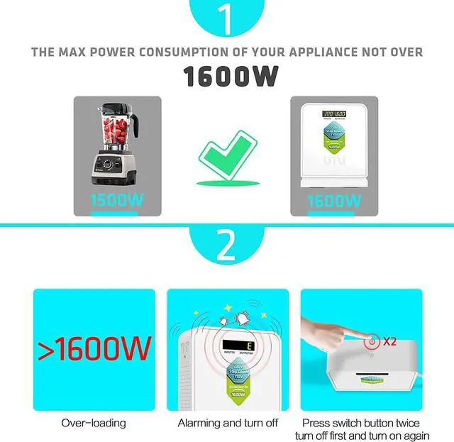 Alt view image 2 of 6 - 220V to 110V Voltage Power Converter Step Down Transformer 1600 Watts Capacity with 2 Output Voltages 110V and 100V, White