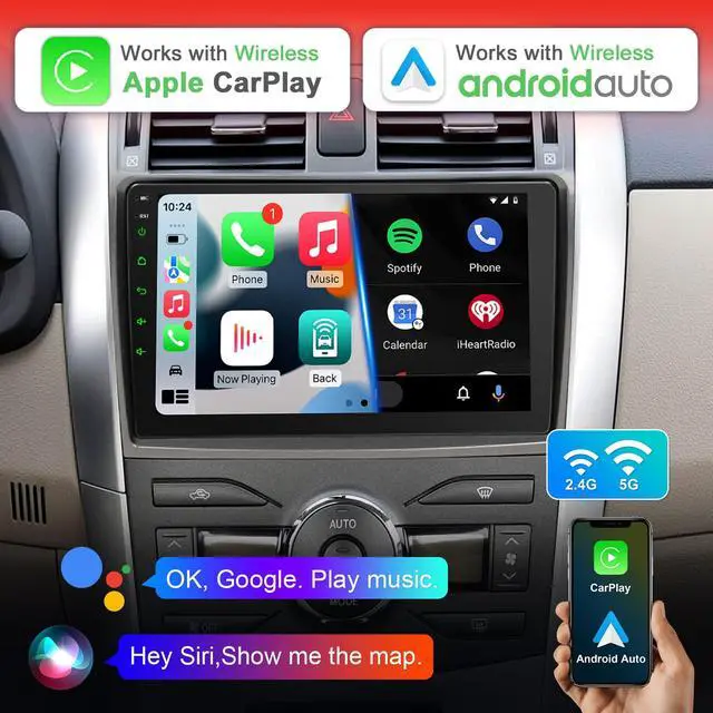 Alt view image 2 of 6 - Car Radio for Toyota Corolla 2009 2010 2011 2012 2013 Support Wireless Carpaly and Android Auto, 9 Inch IPS Touch Screen with Bluetooth/SWC/DSP/AM/FM