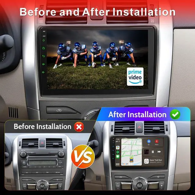 Alt view image 4 of 6 - Car Radio for Toyota Corolla 2009 2010 2011 2012 2013 Support Wireless Carpaly and Android Auto, 9 Inch IPS Touch Screen with Bluetooth/SWC/DSP/AM/FM