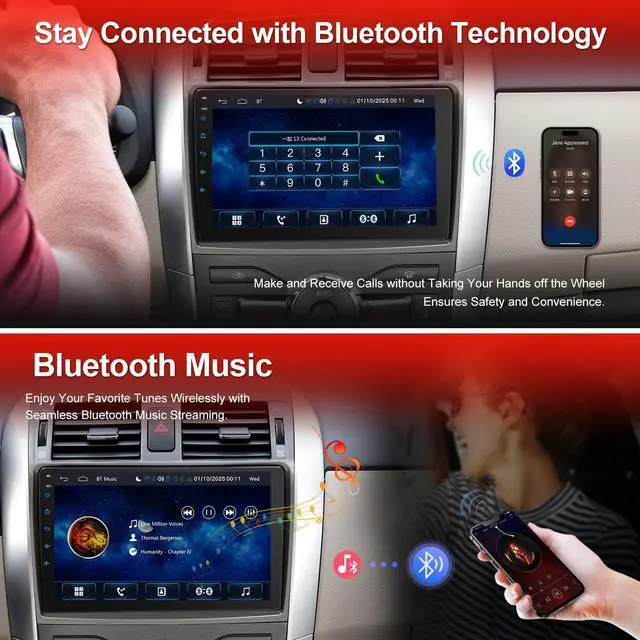Alt view image 6 of 6 - Car Radio for Toyota Corolla 2009 2010 2011 2012 2013 Support Wireless Carpaly and Android Auto, 9 Inch IPS Touch Screen with Bluetooth/SWC/DSP/AM/FM