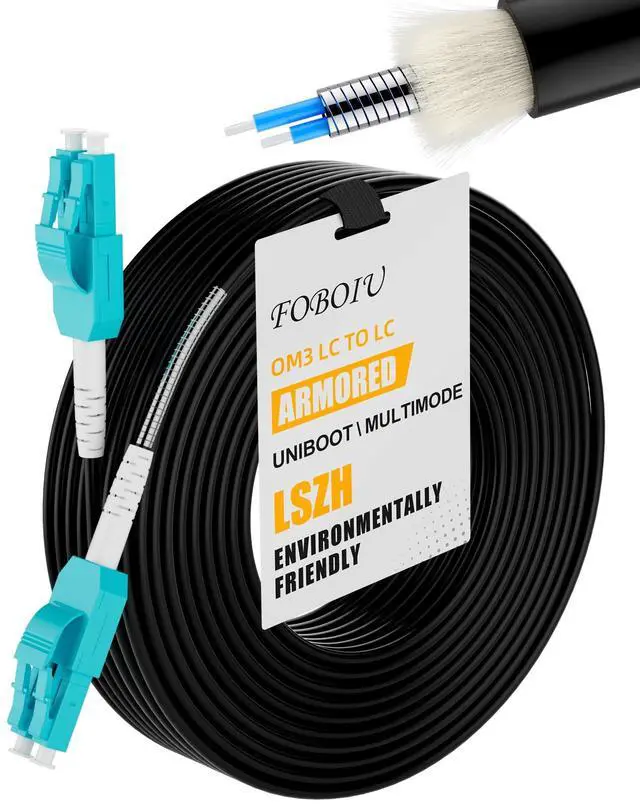 Main image of OM3 Outdoor Fiber Optic Cable 75M(250FT), Fiber LC to LC 1pack, Multimode Duplex Armored,Uniboot 10gb 50/125m LSZH for SFP+ Transceivers
