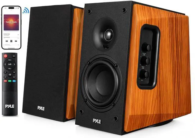 Main image of Powered Bookshelf Speaker System with Bluetooth, 80W Active Stereo Speakers, Bass Reflex Natural Wood Cabinet, Hi Def ARC, Optical, Coax, Subwoofer Out, for Entertainment, Studio (Pair)
