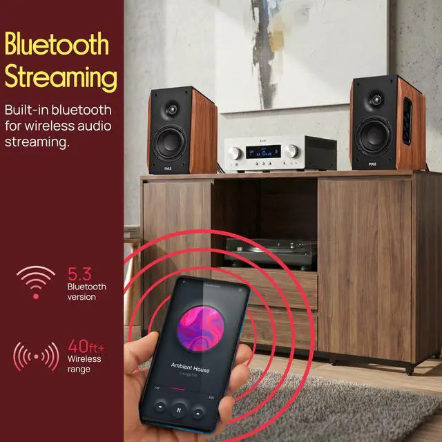 Alt view image 3 of 6 - Powered Bookshelf Speaker System with Bluetooth, 80W Active Stereo Speakers, Bass Reflex Natural Wood Cabinet, Hi Def ARC, Optical, Coax, Subwoofer Out, for Entertainment, Studio (Pair)