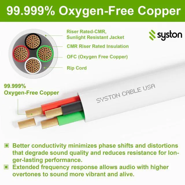 Alt view image 6 of 6 - SYSTON 16/4 Speaker Audio Cable Wire Bulk, 16AWG 4C Strand OFC - Oxygen Free Copper Conductors, CMR Riser-Rated Indoor/Outdoor UV Resistant RoHS Compliant for Home Theater Car Speakers, White 250 FT