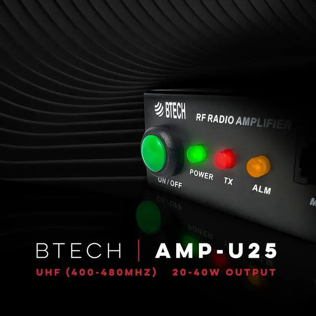 Main image of AMP-U25 Amplifier | 20-40W Power Boost for UHF (400-480MHz) | Compatible with Handheld Radios | Amplifies Analog and Digital Modes | Ideal for Mobile, Field, & Home Use