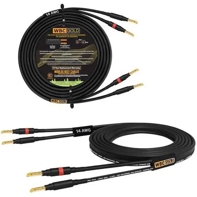 Alt view image 2 of 6 - 20 Foot WBC-GOLD-LOCAP-SPKR-14 AWG - Low-Capacitance - Low-Inductance - High Purity OFC - Audiophile HiFi Speaker Cable Pair with Eminence Gold Banana Plugs