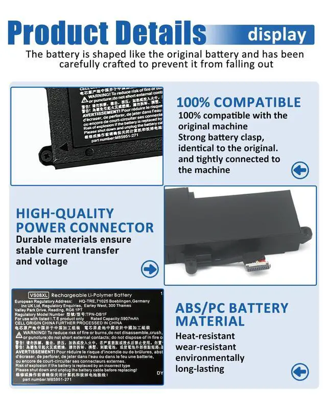 Alt view image 3 of 6 - 95Wh 4-Cell VS08XL M86087-005 Battery Replacement for HP ZBook Fury 16 G9 ZBook Fury 16 G10 ZBook Fury 16 G11 Mobile Workstation 2080 Series Notebook -15.44V 5907mAh