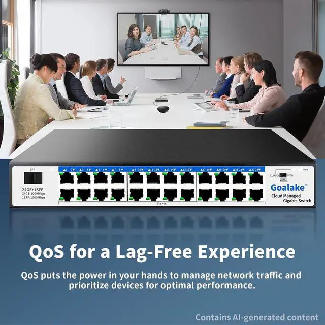 Alt view image 6 of 6 - 24-Port Gigabit Easy Managed Switch Plug & Play Managed Network, VLAN & QoS Bandwidth Control, Industrial Grade Fan Design, Desktop/Rackmount, No Subscription Fee