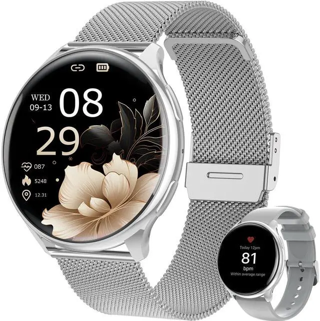 Main image of Smart Watches for Women, 1.39" Fitness Tracker with Heart Rate, SpO2, Blood Pressure, Sleep Monitor, Make & Answer Calls, 110+ Sport Modes, Compatible with iPhone & Android (Silver)