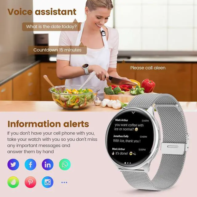 Alt view image 6 of 6 - Smart Watches for Women, 1.39" Fitness Tracker with Heart Rate, SpO2, Blood Pressure, Sleep Monitor, Make & Answer Calls, 110+ Sport Modes, Compatible with iPhone & Android (Silver)