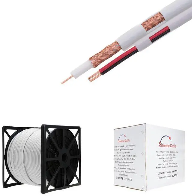 Main image of 500ft RG59/U Siamese CCTV Cable 20AWG Coaxial + 18/2 Power Conductors, 95% Shielded Bulk Cable for Analog Security Camera Installations, White