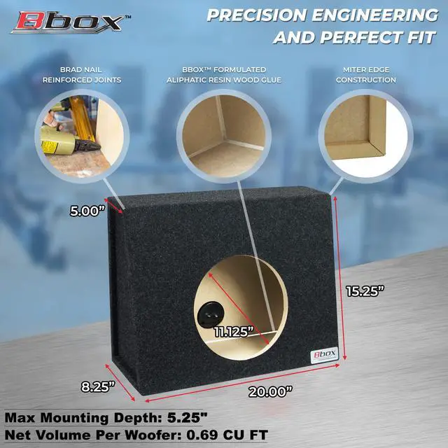 Alt view image 5 of 6 - Bbox Single Sealed 12 Inch Wedge Shaped Subwoofer Enclosure - Universal Wedge Truck Enclosure - Premium Subwoofer Box Improves Audio Quality, Sound & Bass - Red & Black Spring Terminals