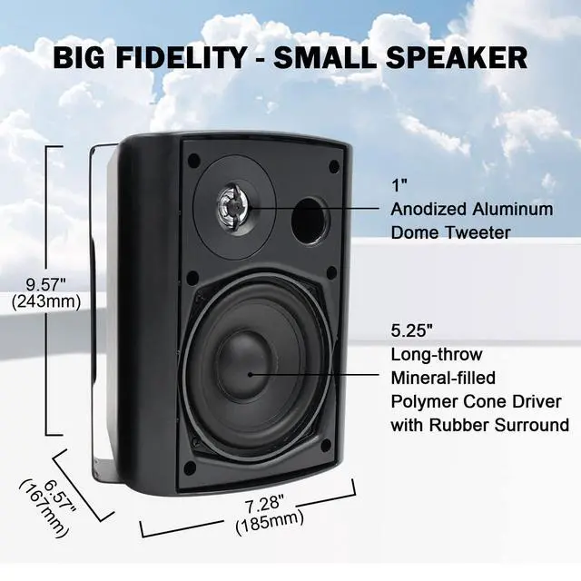 Alt view image 2 of 6 - 5.25 Inch 600W Outdoor Bluetooth Speakers Waterproof Wired Wall Mount Weatherproof Loudspeaker System for Indoor- Outdoor Garden Poolside Patio Garage Home(4 Speakers,Black)