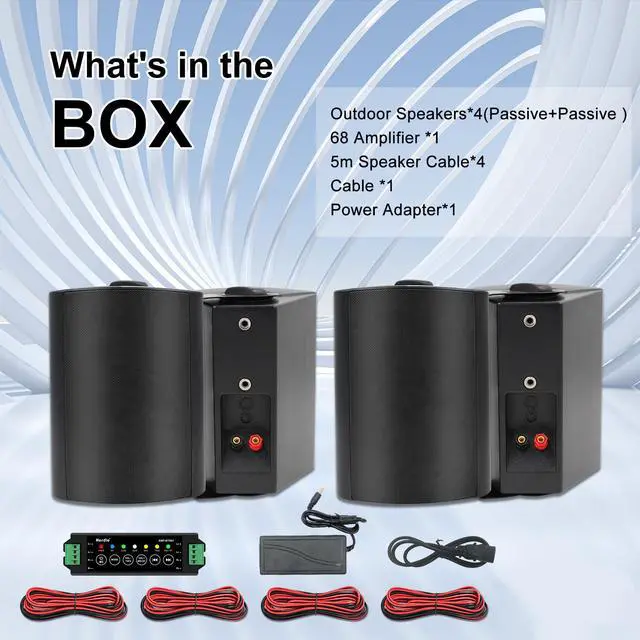 Alt view image 4 of 6 - 5.25 Inch 600W Outdoor Bluetooth Speakers Waterproof Wired Wall Mount Weatherproof Loudspeaker System for Indoor- Outdoor Garden Poolside Patio Garage Home(4 Speakers,Black)