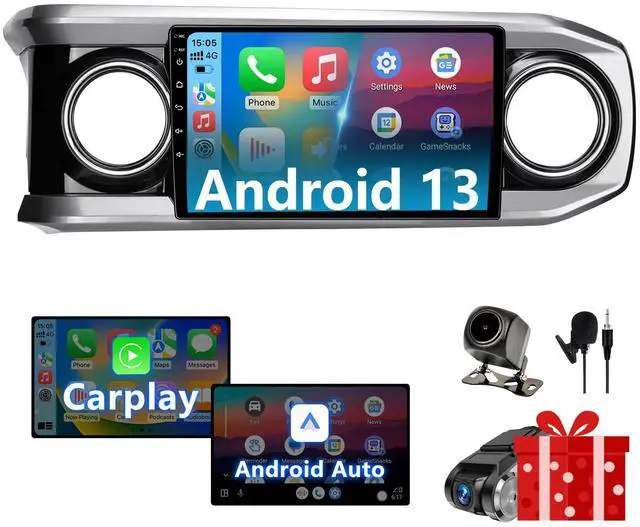 Main image of Android 13 Car Stereo Head Unit Compatible with Toyota Tacoma 2016-2023, Touch Screen Car Radio with Wireless CarPlay&Android Auto, GPS/FM/WiFi/Bluetooth, 1080P Reverse Camera, SWC (Silver, 10 Inch)