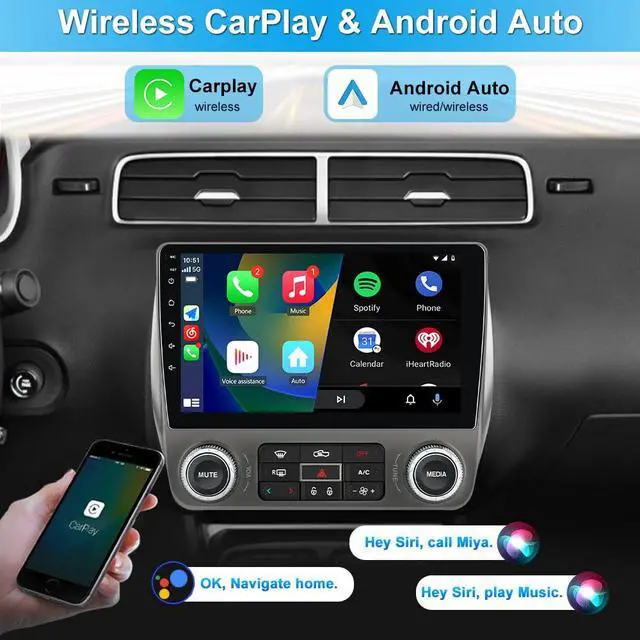 Alt view image 2 of 6 - 4Core 64GB Android Car Stereo for Chevy Camaro 2010-2015, 9 inch Touchscreen Radio with Wireless CarPlay Android Auto, DSP, GPS Navigation, Bluetooth, WiFi, SWC, Backup Camera