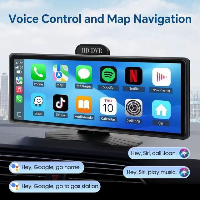 Alt view image 2 of 6 - Portable Wireless Carplay Car Stereo, 10.26" HD Touchscreen for Car with CarPlay & Android Auto with Backup Camera, GPS, Bluetooth, Voice Control, Mirror Link, FM, AUX, Universal Fit