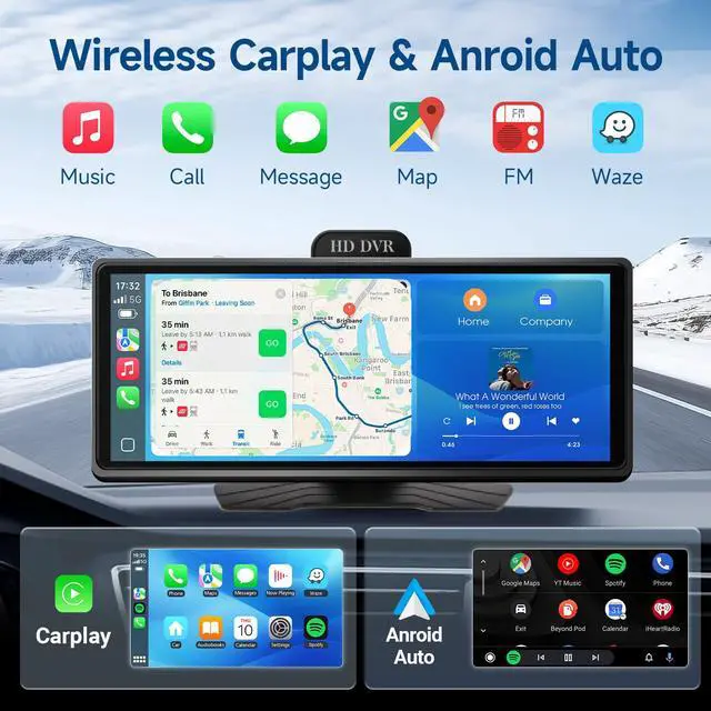 Alt view image 4 of 6 - Portable Wireless Carplay Car Stereo, 10.26" HD Touchscreen for Car with CarPlay & Android Auto with Backup Camera, GPS, Bluetooth, Voice Control, Mirror Link, FM, AUX, Universal Fit