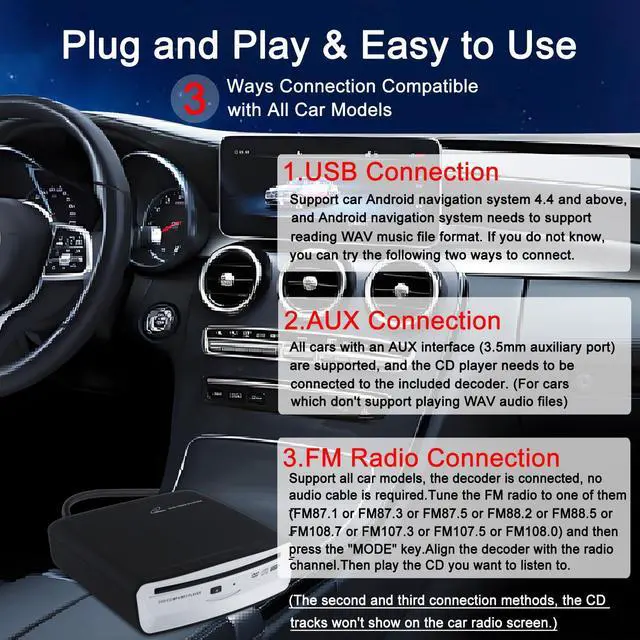 Alt view image 3 of 6 - Portable Universal CD Player for Car with USB Port AUX Port,USB External CD Player for Vehicle,Laptop,Desktop,TV,Mac,Computer,for Android 4.4 and Above Navigation