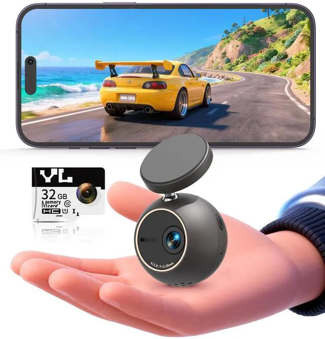 Main image of Dash Cam 2K with Voice Control,Mini Spherical Front Dashcam, 360° Rotatable Mount,32G SD Card,Built-in WiFi and App,G-Sensor,NightEagle Engine, 24H Parking Monitor, Video Recorder for Cars
