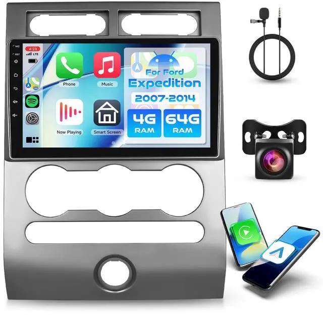 Main image of 4G+64G Android Car Stereo for Ford Expedition 2007-2014 (Manual A/C) with Wireless Carplay Android Auto Radio, 9'' Touchscreen Head Unit GPS 5G-WiFi Bluetooth FM/RDS EQ-32 Backup Camera SWC