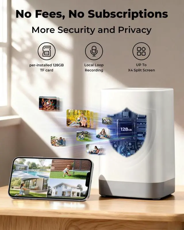 Alt view image 2 of 6 - Security Cameras Wireless Outdoor 5G& 2.4G, No Subscription, 2 Cam-Kit,4MP Solar Powered Home Security Cameras System With 360°PTZ,128GB Local Storage,Color Night Vision WiFi Cameras for Home Security