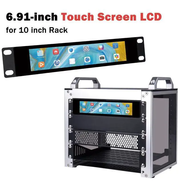 Alt view image 4 of 6 - 6.91 inch 1424x280 LCD Touch Screen 1U Rack Mount Monitor for DeskPi RackMate T0/T1/T2/T0 Plus/T1 Plus/TL1 Server Cabinet and 10 inch Server Rack