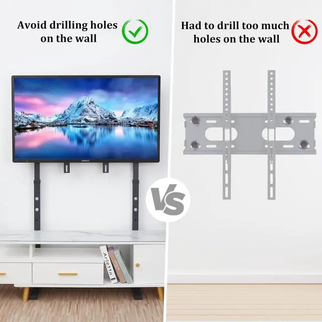 Alt view image 4 of 6 - Universal Against The Wall TV Stand Floor: Free Standing Mount Stand with Height Adjustable Bracket for TV Bench Compatible with 32-85 inch Flat Panel LED LCD Plasma Screens (White)