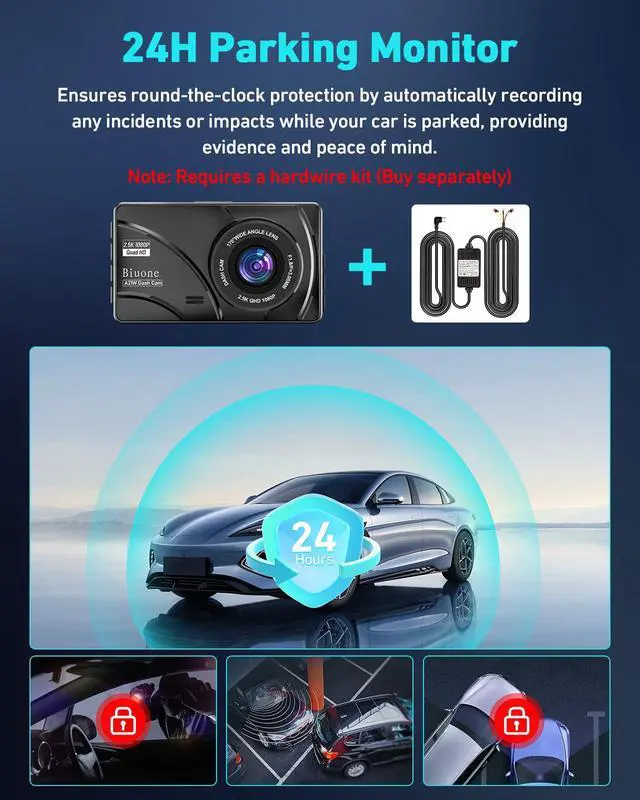 Alt view image 4 of 6 - Dash Cam Front and Rear, 2.5K Dual Dash Camera for Cars W/ 64GB Card,3" IPS Screen Dash Cam Built-in 5G WIFI, Car Camera with G-Sensor, Loop Recording, Night Vision, 24H Parking Monitor,170°Wide Angle