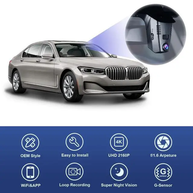 Alt view image 3 of 6 - 4K Dash Cam Adapts for BMW 5 7 Series 2018-2023 530i 540i 530e M550i 740i 750i M760i 745e Xdrive (G30/G11), OEM Look, 2160P UHD Video, WiFi & APP, Loop Recording G-Sensor, Plug&Play, 64GB Card
