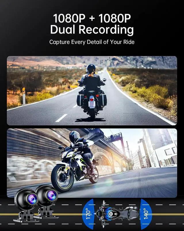 Alt view image 2 of 6 - Y5 5" Motorcycle Dash Cam Front and Rear, 1080P+1080P Motorcycle Camera, CarPlay & Android Auto, IP67 Waterproof, GPS & Parking Monitoring, 5GHz Wi-Fi & App, 64GB Card Included, Night Vision