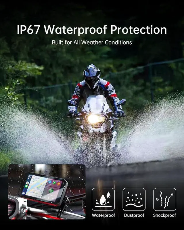 Alt view image 4 of 6 - Y5 5" Motorcycle Dash Cam Front and Rear, 1080P+1080P Motorcycle Camera, CarPlay & Android Auto, IP67 Waterproof, GPS & Parking Monitoring, 5GHz Wi-Fi & App, 64GB Card Included, Night Vision