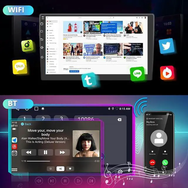 Alt view image 5 of 6 - Car Stereo Android 13 for Toyota Tundra 2007-2013 Sequoia 2008-2018,10.1 Inch Touch Screen 2+32GB Car Radio Wireless CarPlay GPS WiFi BT Mirror Link SWC AM/FM