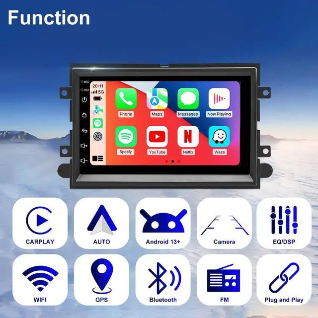 Alt view image 3 of 6 - Car Radio for Ford Mustang 2005-2009, Explorer 2006-2010, Edge 2007-2010, Expedition 2007-2014, 7 Inch Touch Screen Stereo Upgrade with Wireless Carplay Android Auto Bluetooth Backup Camera 5GWiFi FM