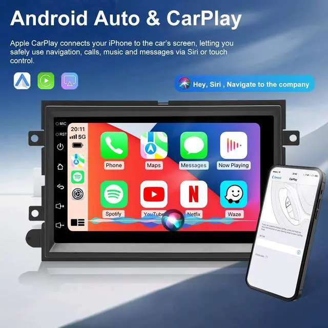 Alt view image 4 of 6 - Car Radio for Ford Mustang 2005-2009, Explorer 2006-2010, Edge 2007-2010, Expedition 2007-2014, 7 Inch Touch Screen Stereo Upgrade with Wireless Carplay Android Auto Bluetooth Backup Camera 5GWiFi FM