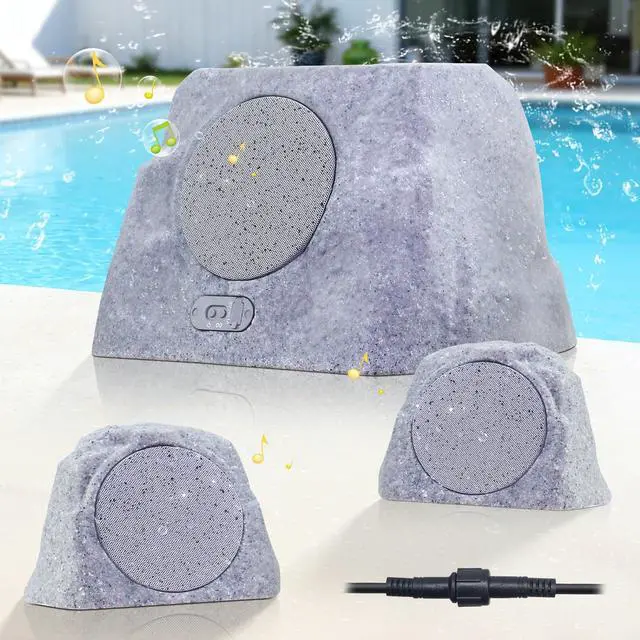 Main image of 1-to-2 Solar Powered Rock Speakers Outdoor Water-Resistant IP44 Rock Speaker with Bass and USB Charging for Patio Pool Party Yard Garden Outside