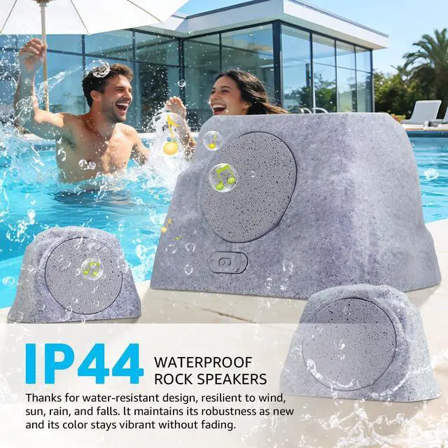 Alt view image 4 of 6 - 1-to-2 Solar Powered Rock Speakers Outdoor Water-Resistant IP44 Rock Speaker with Bass and USB Charging for Patio Pool Party Yard Garden Outside