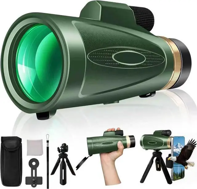 Main image of Monocular Telescope 12X60 HD High Power with Smartphone Adapter Tripod,Larger Vision Monoculars for Adults with BAK4 Prism & FMC Lens, Suitable for Bird Watching Hunting Hiking Camping Wildlife-Green