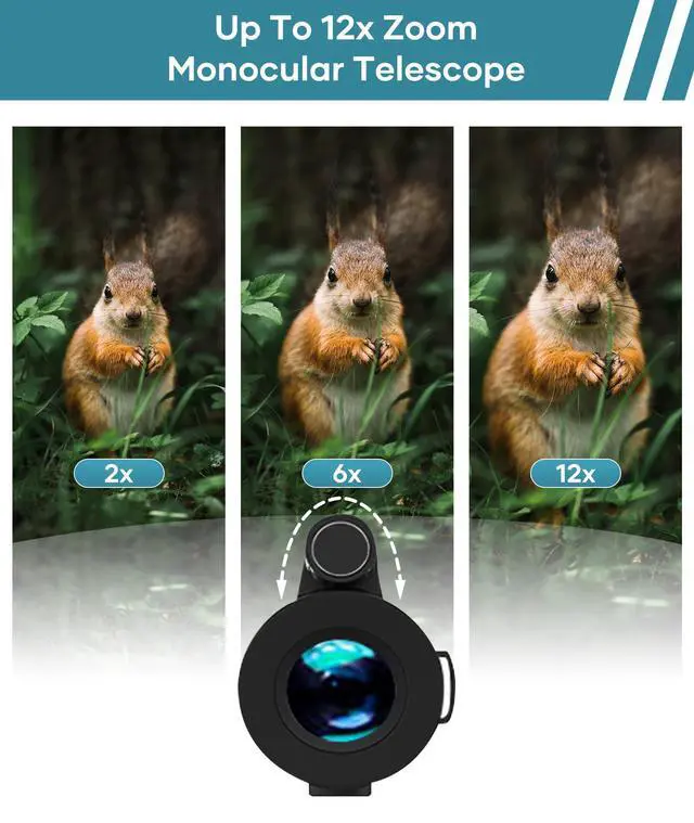 Alt view image 4 of 6 - Monocular Telescope 12X60 HD High Power with Smartphone Adapter Tripod,Larger Vision Monoculars for Adults with BAK4 Prism & FMC Lens, Suitable for Bird Watching Hunting Hiking Camping Wildlife-Green