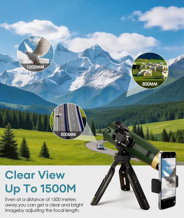 Alt view image 6 of 6 - Monocular Telescope 12X60 HD High Power with Smartphone Adapter Tripod,Larger Vision Monoculars for Adults with BAK4 Prism & FMC Lens, Suitable for Bird Watching Hunting Hiking Camping Wildlife-Green