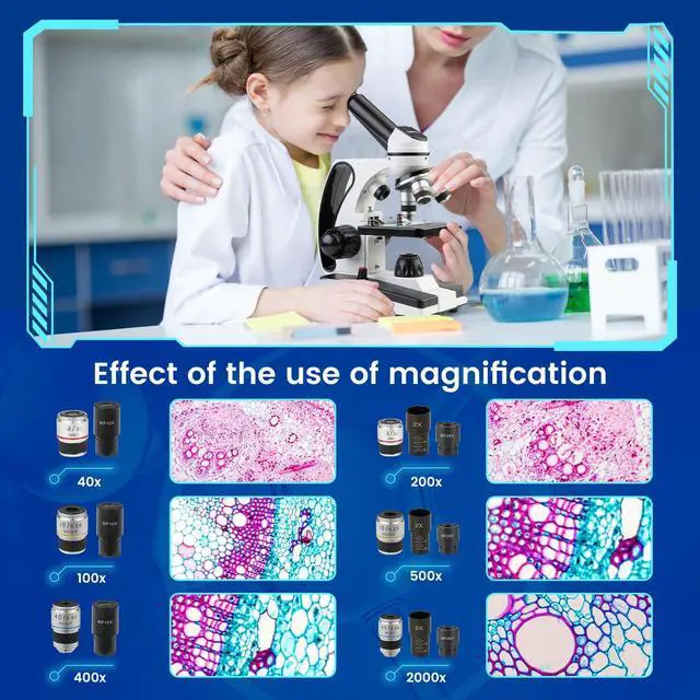 Alt view image 2 of 6 - Microscope for Adults Kids 40X-2000X Compound Monocular Microscope for Students School Laboratory Home Education with Slides Set Phone Adapter