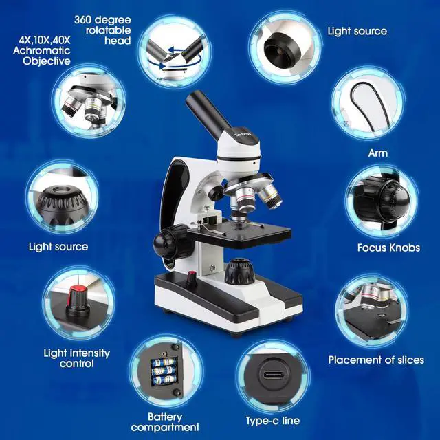 Alt view image 6 of 6 - Microscope for Adults Kids 40X-2000X Compound Monocular Microscope for Students School Laboratory Home Education with Slides Set Phone Adapter