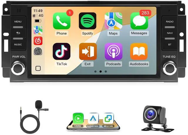 Main image of 8Core Android Car Stereo for Jeep Wrangler JK 2007-2018 Radio for Dodge Ram 1500 2009-2012, 7inch Touch Screen for Wrangler with Carplay Android Auto, Bluetooth, SWC, FM, Backup Camera+Can Bus