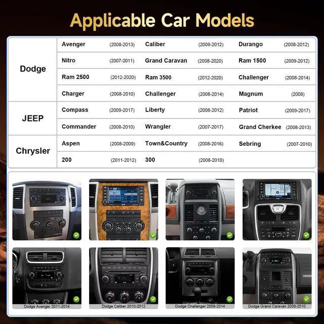 Alt view image 2 of 6 - 8Core Android Car Stereo for Jeep Wrangler JK 2007-2018 Radio for Dodge Ram 1500 2009-2012, 7inch Touch Screen for Wrangler with Carplay Android Auto, Bluetooth, SWC, FM, Backup Camera+Can Bus