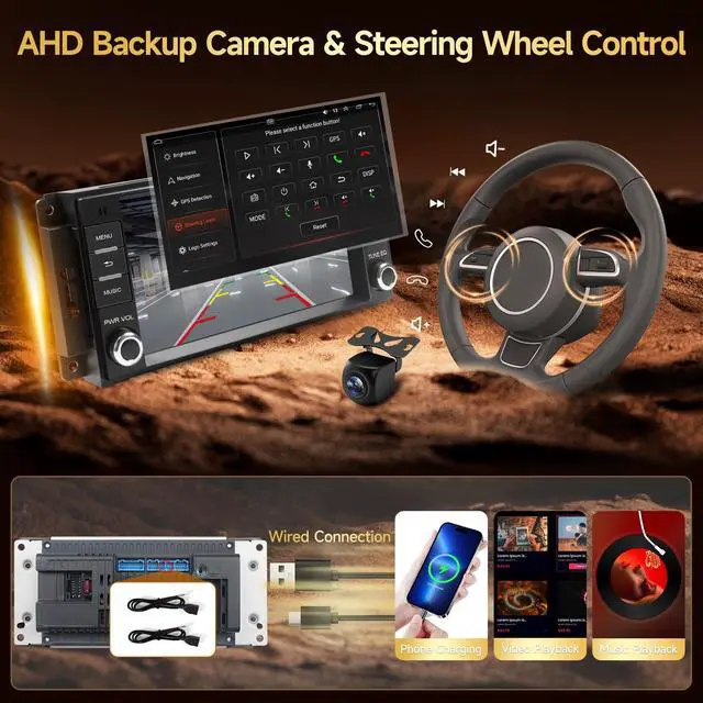 Alt view image 5 of 6 - 8Core Android Car Stereo for Jeep Wrangler JK 2007-2018 Radio for Dodge Ram 1500 2009-2012, 7inch Touch Screen for Wrangler with Carplay Android Auto, Bluetooth, SWC, FM, Backup Camera+Can Bus