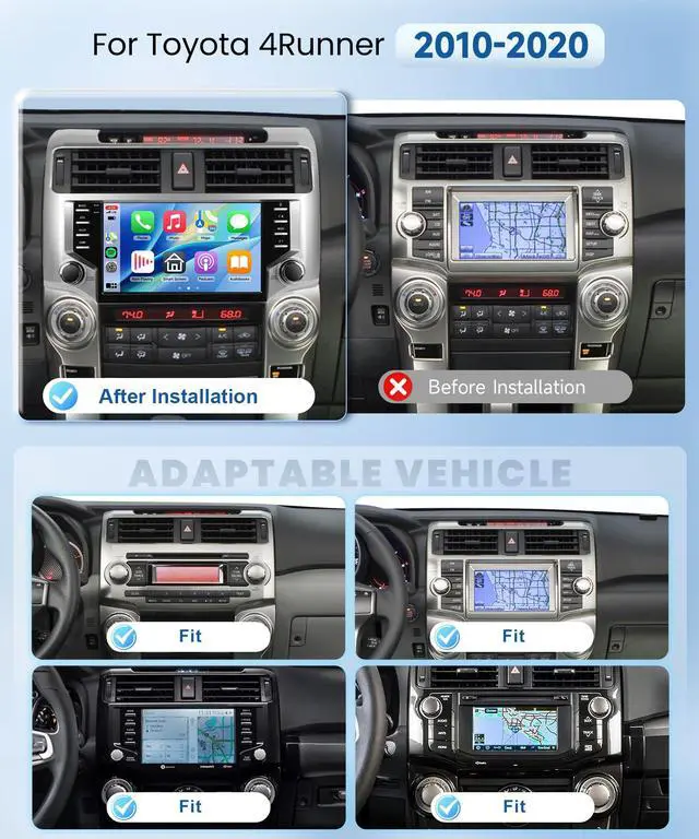 Alt view image 2 of 6 - 5/6GhzWiFi Radio for Toyota 4runner 2010-2020,Snapdragon 8Core 4G+64G 5.1Bluetooth Car Stereo,Wireless Carplay,DSP Hi-Res,Android Auto 9inch 1280x720 IPS Touch Screen,Backup Camera,GPS,FM/RDS