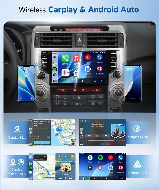 Alt view image 4 of 6 - 5/6GhzWiFi Radio for Toyota 4runner 2010-2020,Snapdragon 8Core 4G+64G 5.1Bluetooth Car Stereo,Wireless Carplay,DSP Hi-Res,Android Auto 9inch 1280x720 IPS Touch Screen,Backup Camera,GPS,FM/RDS