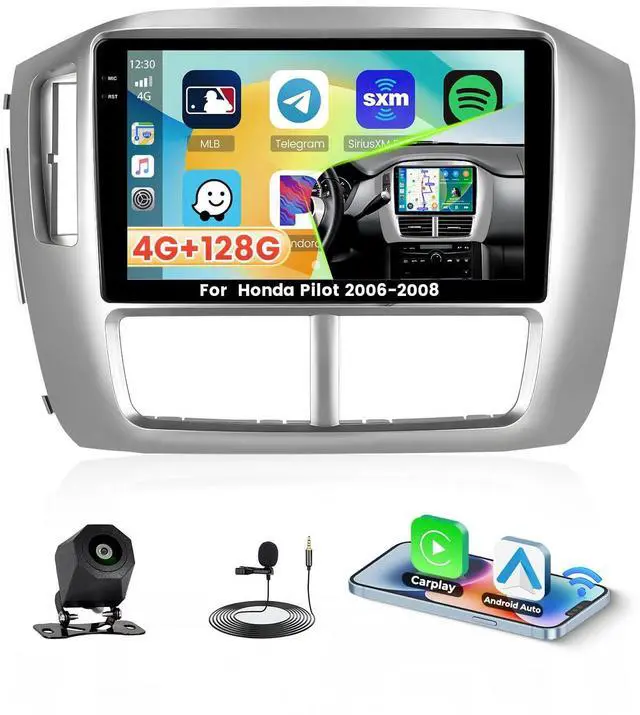 Main image of 4+128G Radio for Honda Pilot 2006 2007 2008, 9" 1280 * 720 Touch Screen for Pilot Bluetooth Radio with Wireless CarPlay, 5GHz WiFi, Bluetooth 5.0, EQ, GPS Navigation, DSP, FM/RDS, Backup Camera